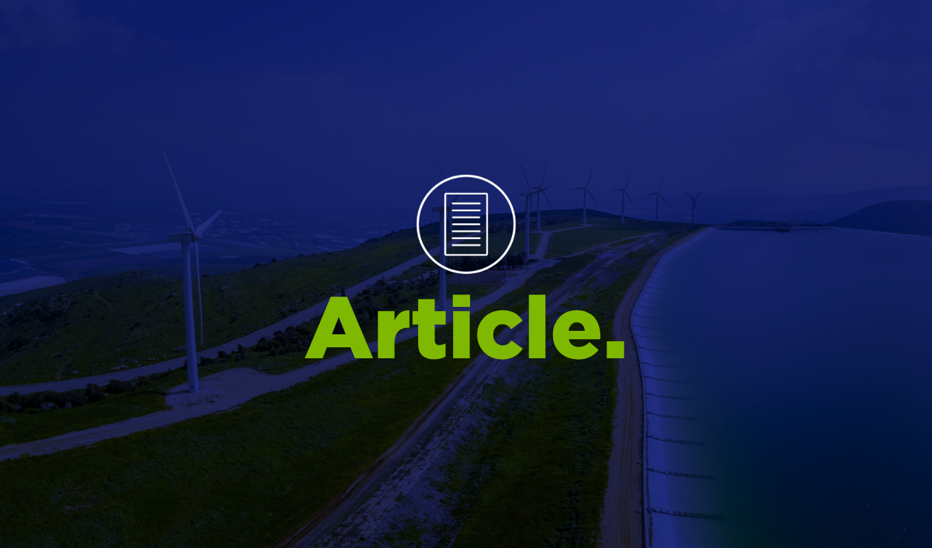 Article thumbnail featuring wind turbines along a coastline with a blue overlay and green “Article.” text.