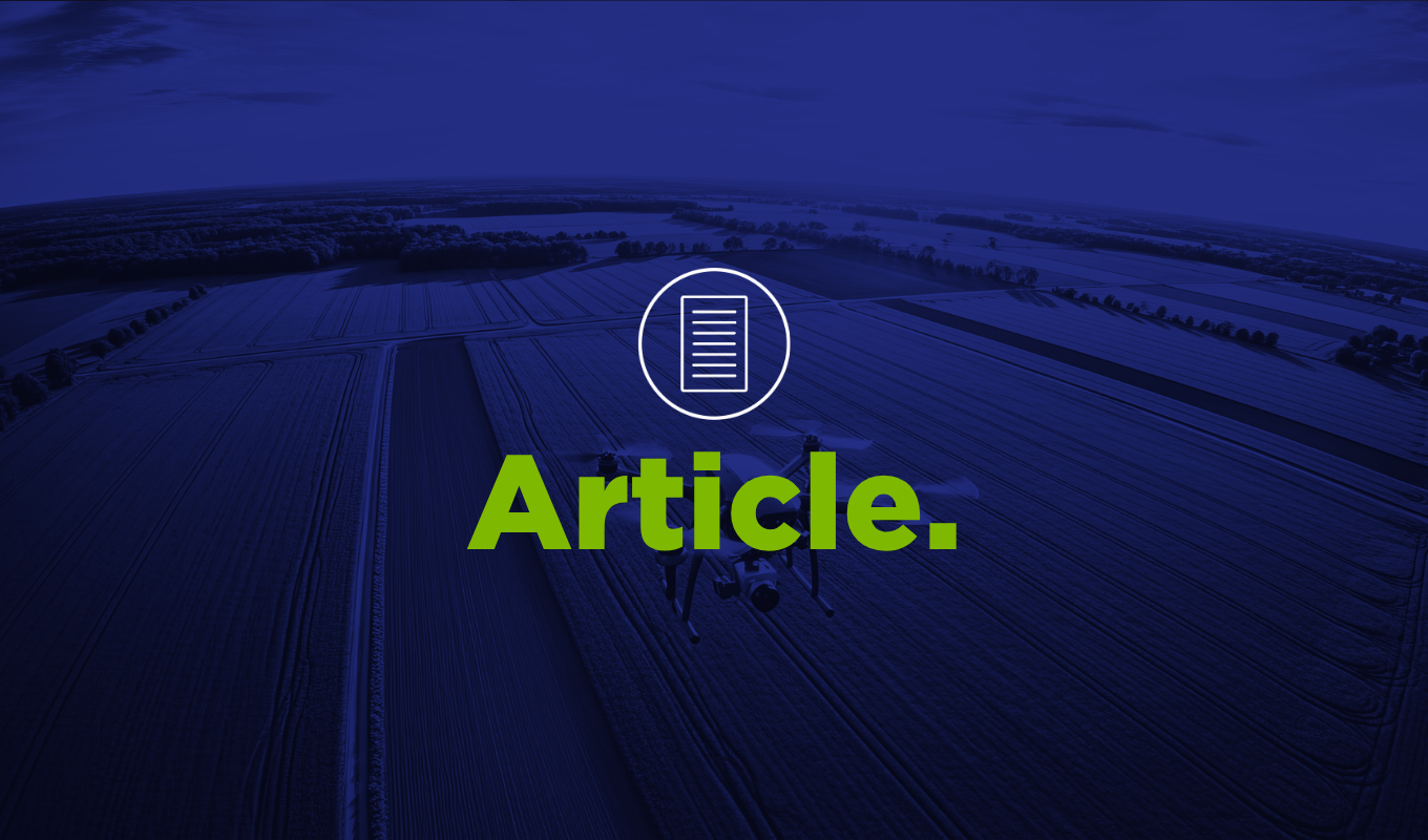 Article thumbnail featuring a drone flying above agricultural fields.